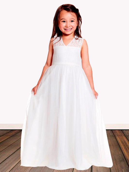 Lace A-Line V-Neck Sleeveless Flower Girl Dress-M500113