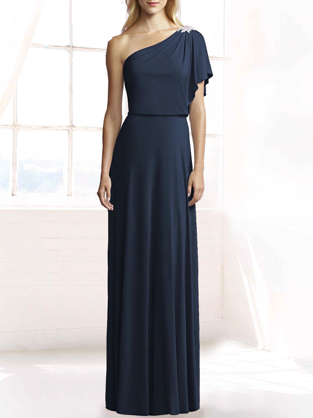 Chiffon One Shoulder Sleeveless Bridesmaid Dress| Plus Size | 60+ Colors