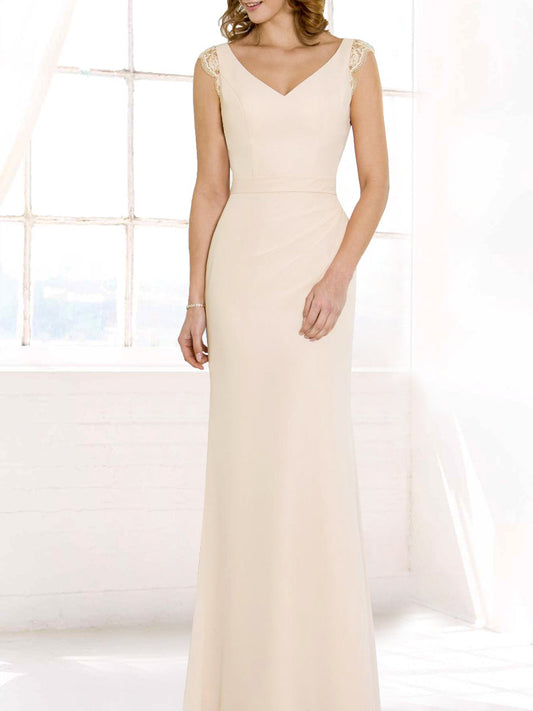 Chiffon V-Neck Cap Sleeves Bridesmaid Dress| Plus Size | 60+ Colors