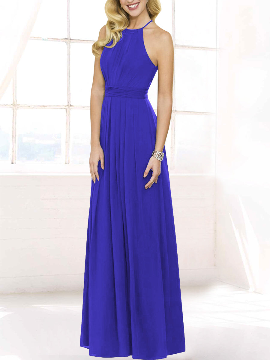 Chiffon Column Halter Sleeveless Bridesmaid Dress-MB50120