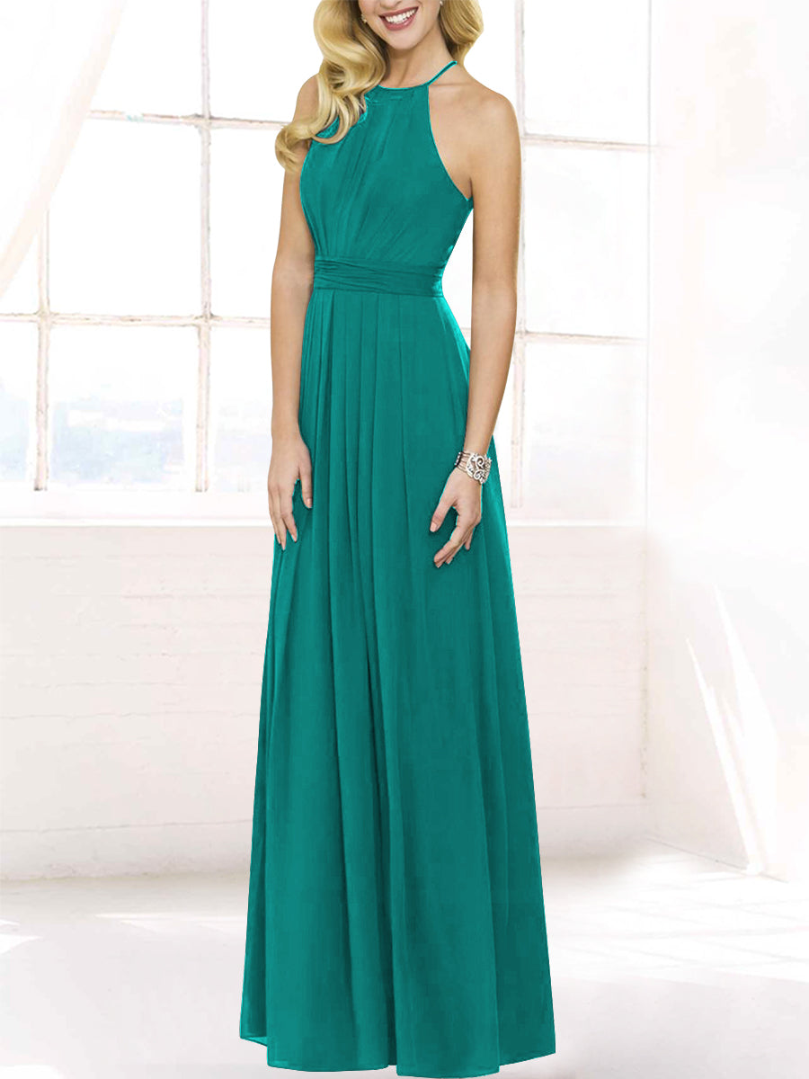 Chiffon Column Halter Sleeveless Bridesmaid Dress-MB50120