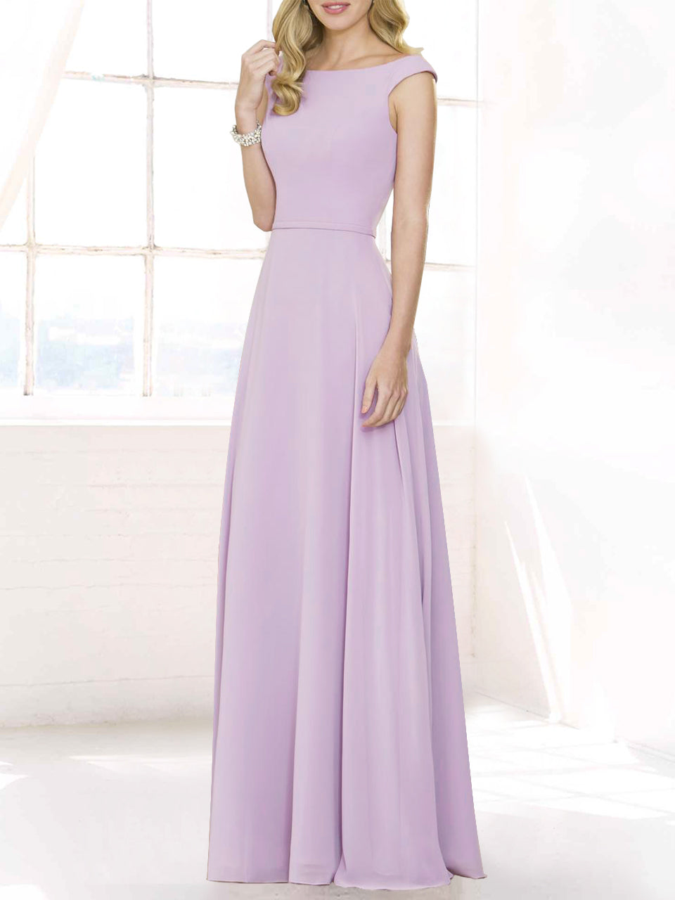 Chiffon V-Neck Cap Sleeves Bridesmaid Dress| Plus Size | 60+ Colors