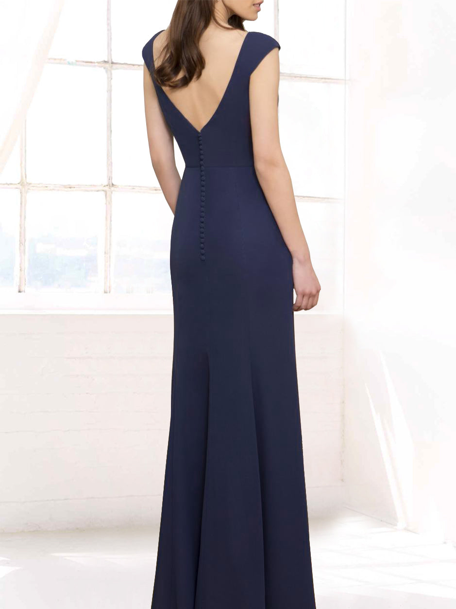 Chiffon V-Neck Cap Sleeves Bridesmaid Dress| Plus Size | 60+ Colors