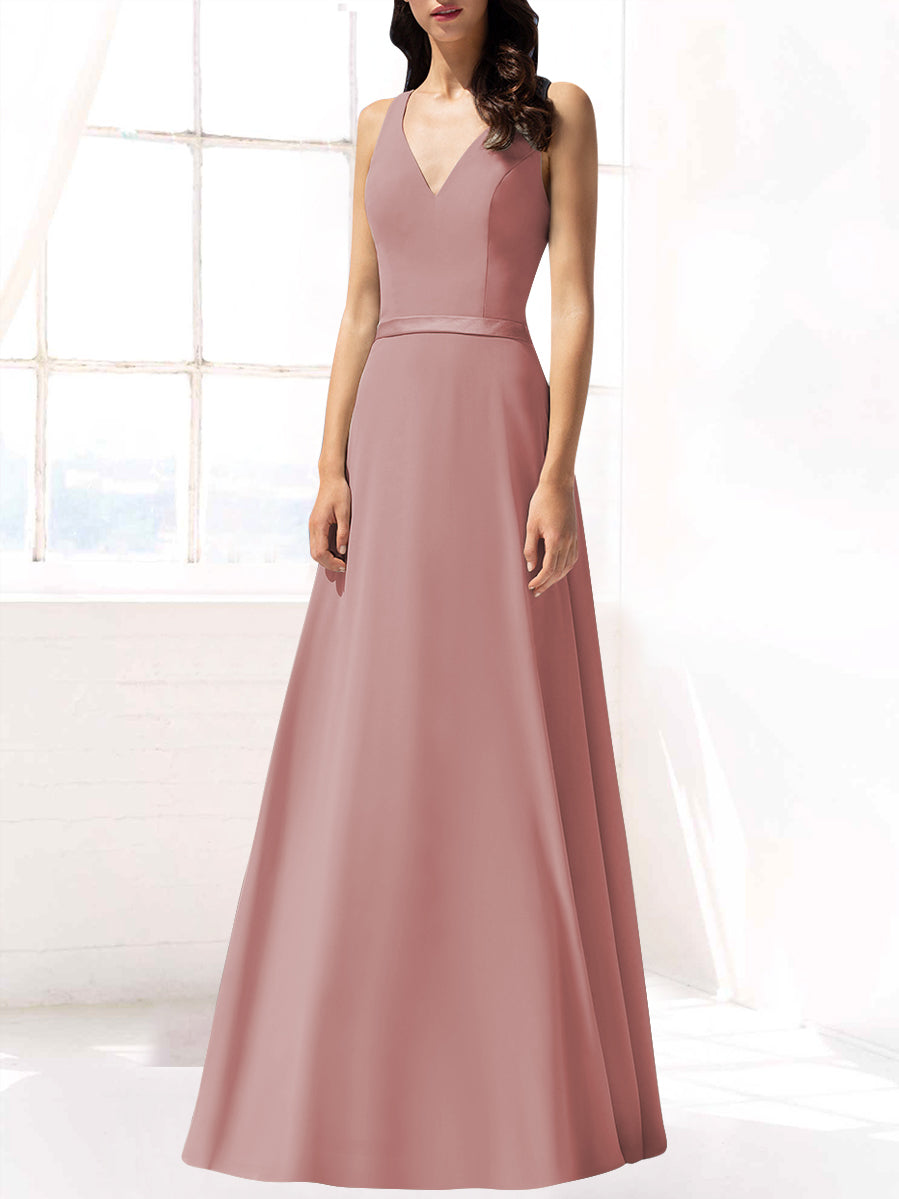 Chiffon V-Neck Sleeveless Bridesmaid Dress| Plus Size | 60+ Colors