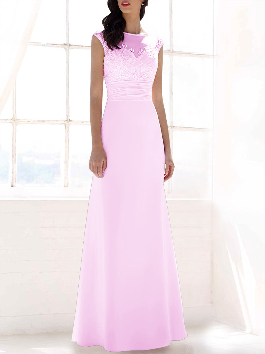 Lace Column Sweetheart Sleeveless Bridesmaid Dress-MB53397