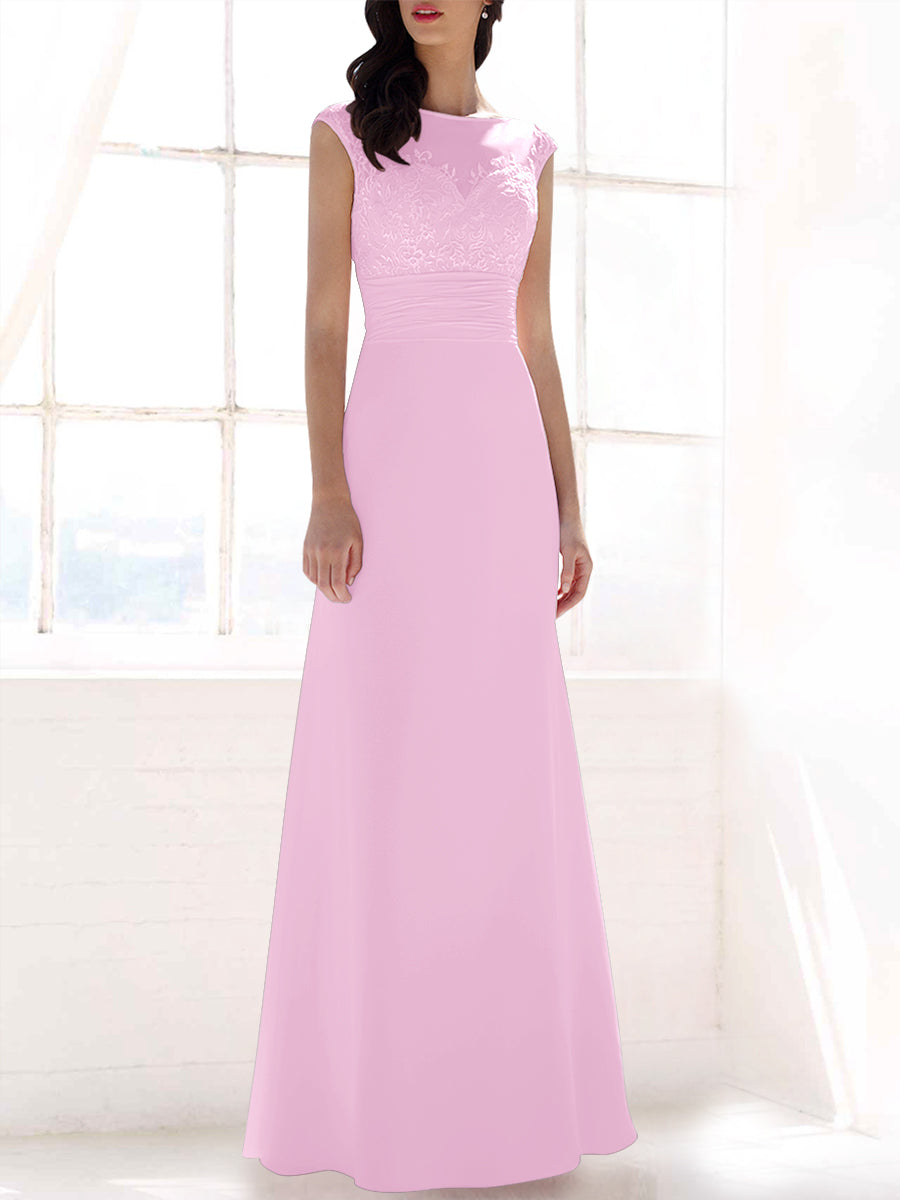 Lace Column Sweetheart Sleeveless Bridesmaid Dress-MB53397