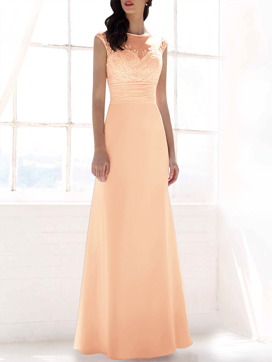 Lace Column Sweetheart Sleeveless Bridesmaid Dress-MB53397