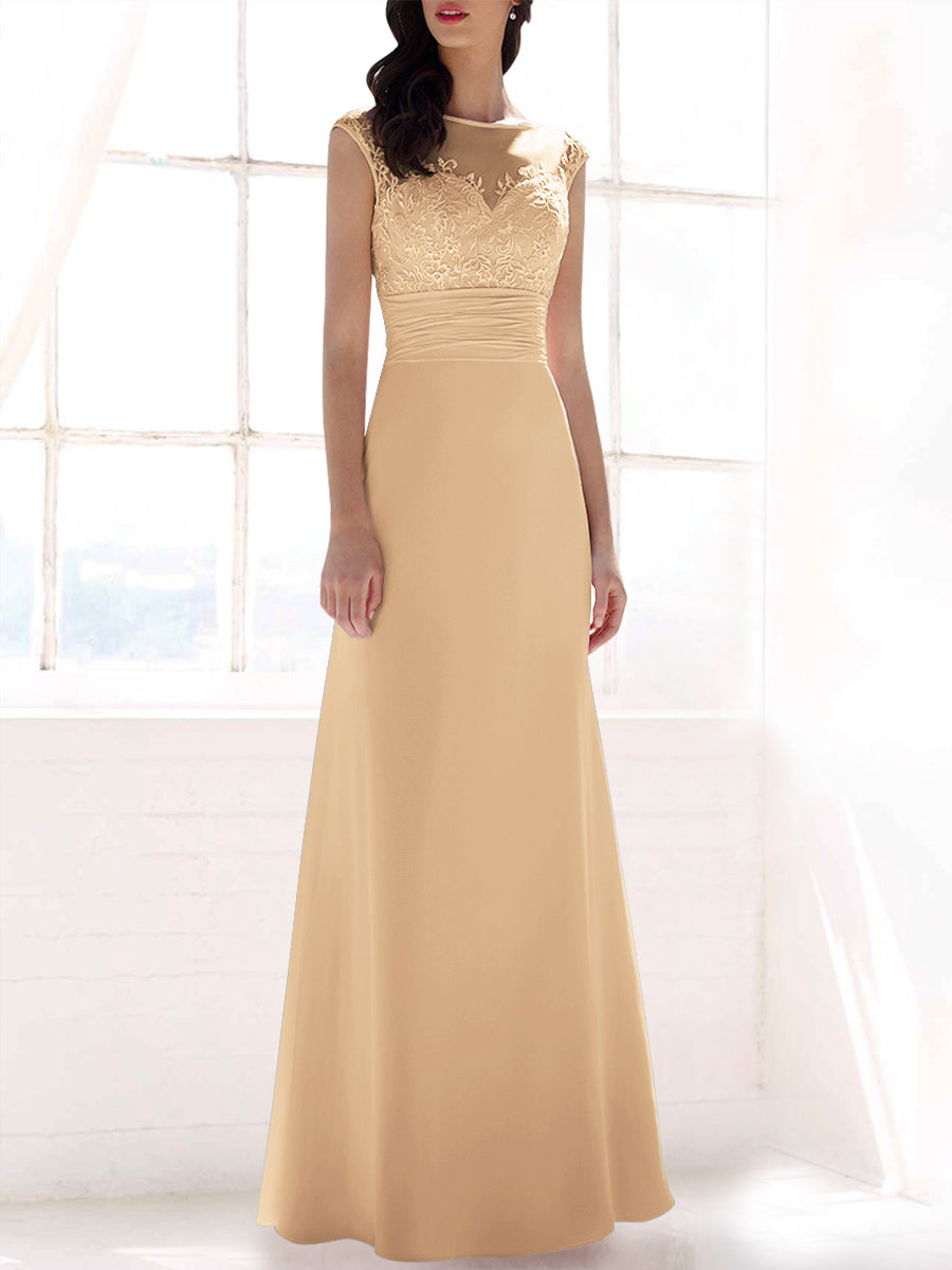 Lace Column Sweetheart Sleeveless Bridesmaid Dress-MB53397