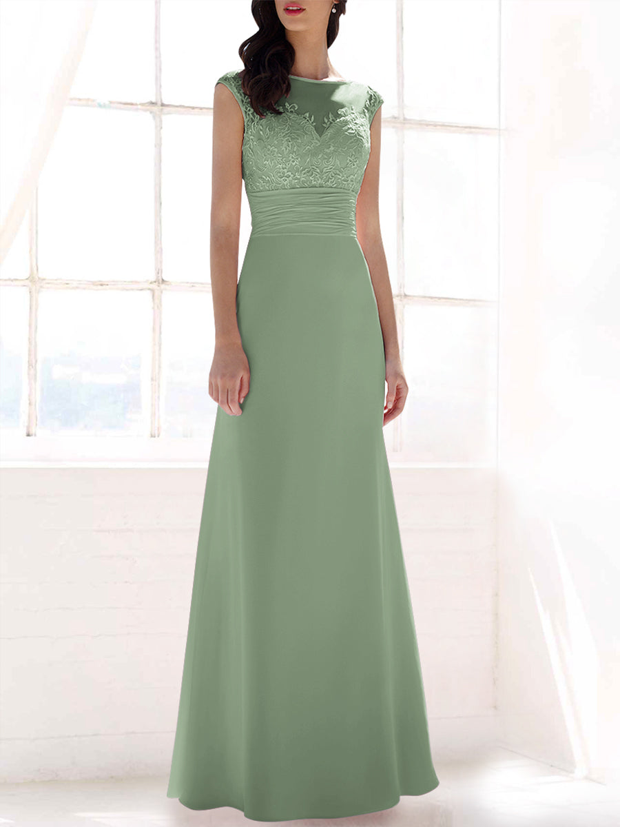 Lace Column Sweetheart Sleeveless Bridesmaid Dress-MB53397