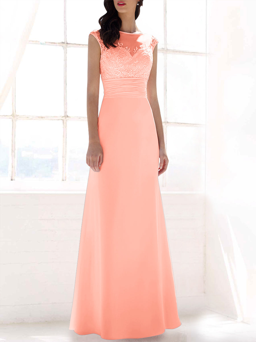 Lace Column Sweetheart Sleeveless Bridesmaid Dress-MB53397