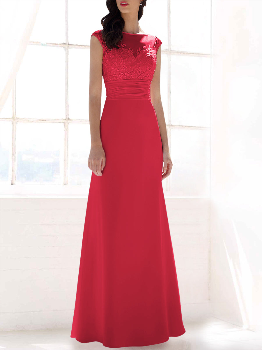 Lace Column Sweetheart Sleeveless Bridesmaid Dress-MB53397