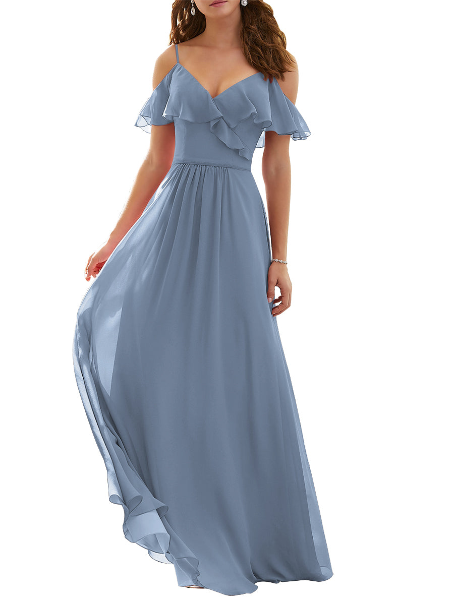 Chiffon Column Strapless Short Sleeves Bridesmaid Dress-MB53620