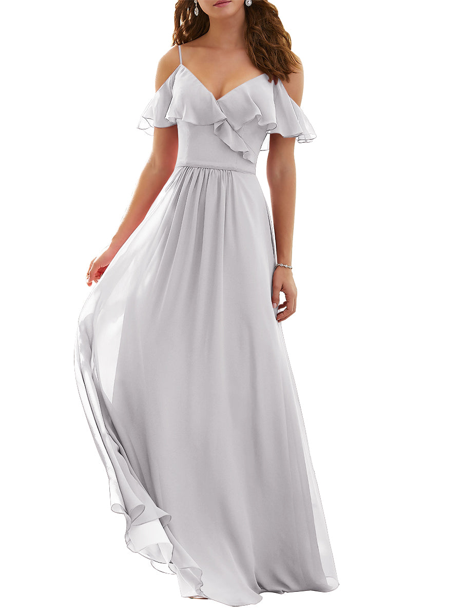 Chiffon Column Strapless Short Sleeves Bridesmaid Dress-MB53620
