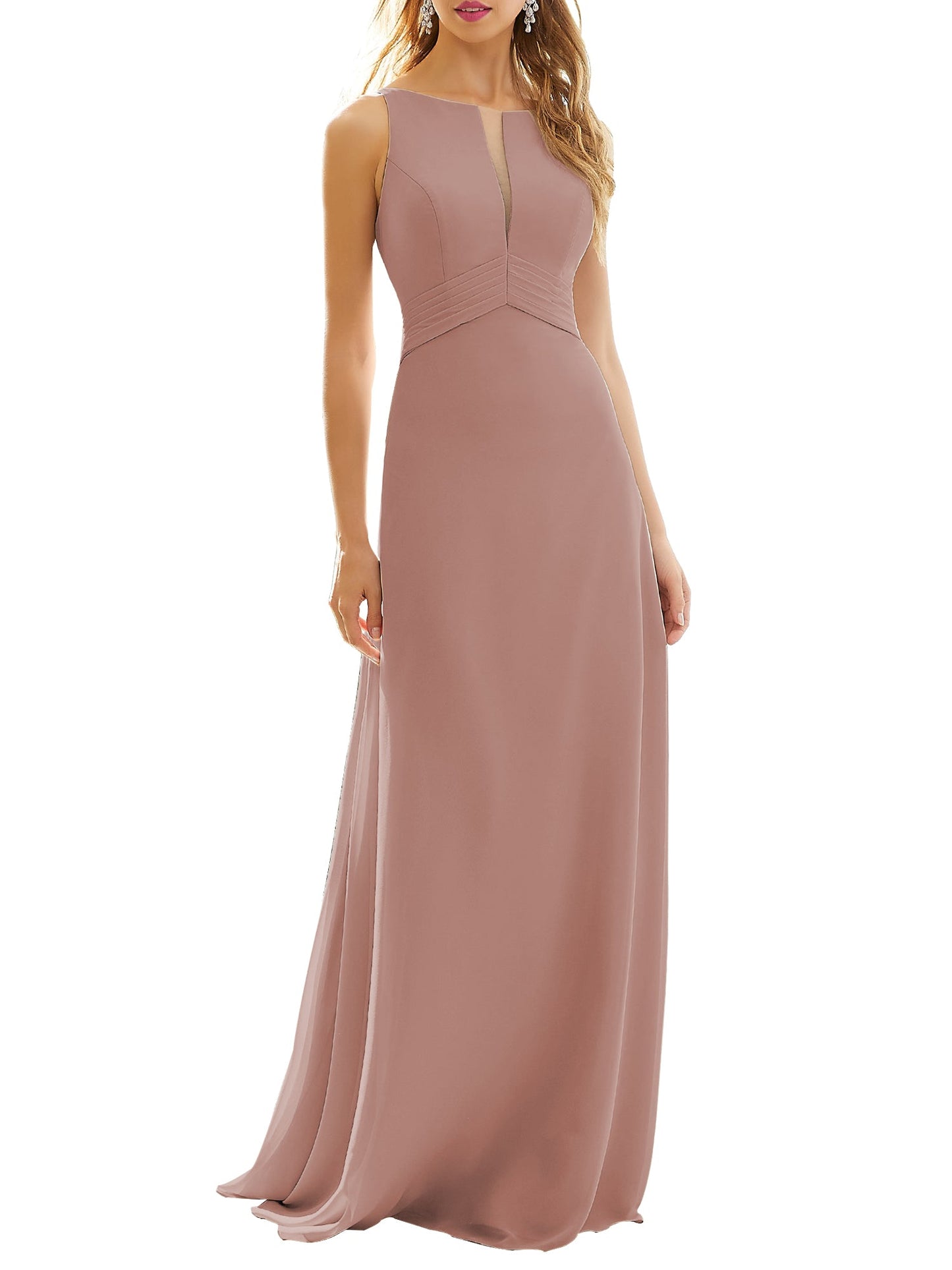 Chiffon V-Neck Sleeveless Bridesmaid Dress| Plus Size | 60+ Colors