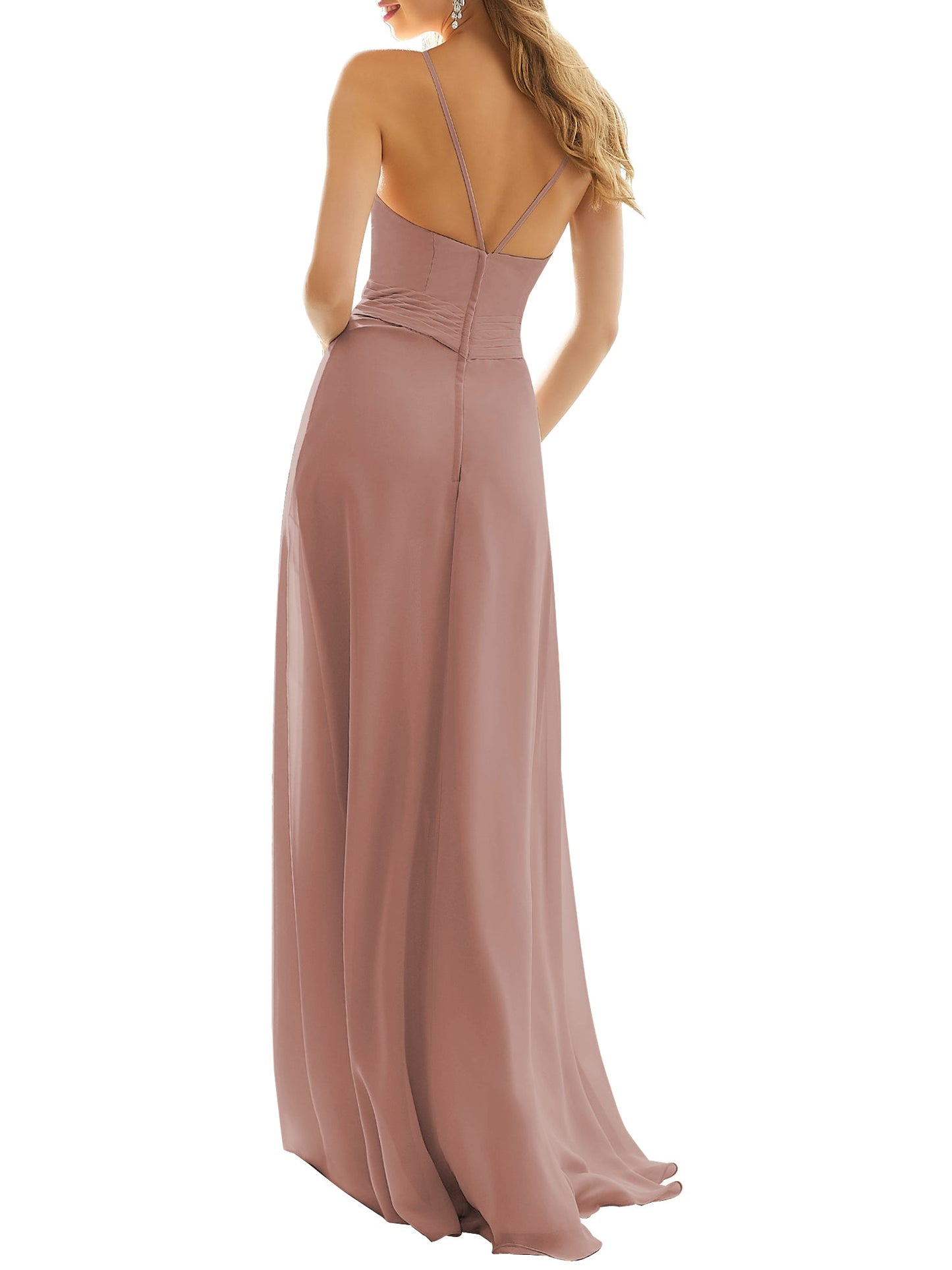 Chiffon V-Neck Sleeveless Bridesmaid Dress| Plus Size | 60+ Colors