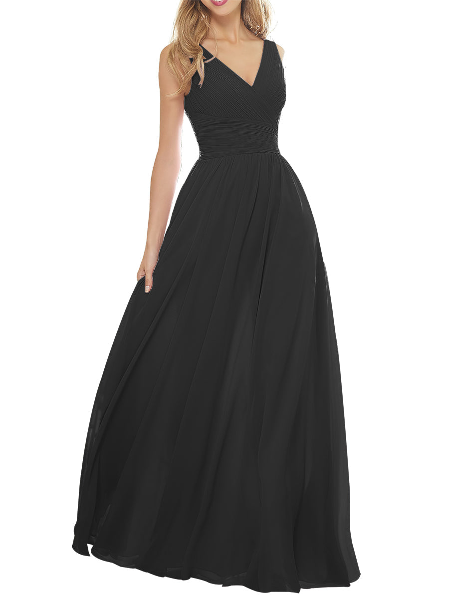 Chiffon Column V-Neck Sleeveless Bridesmaid Dress-MB53636