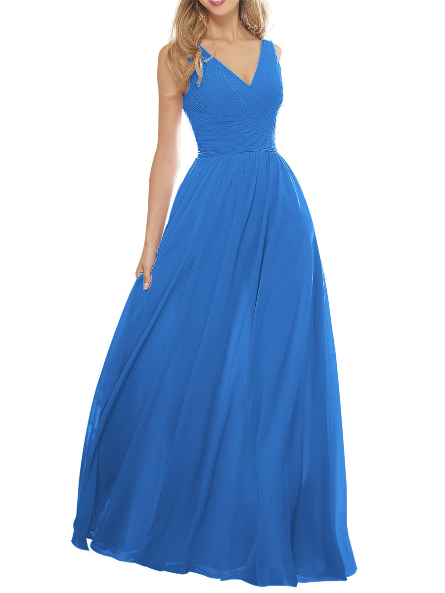 Chiffon Column V-Neck Sleeveless Bridesmaid Dress-MB53636