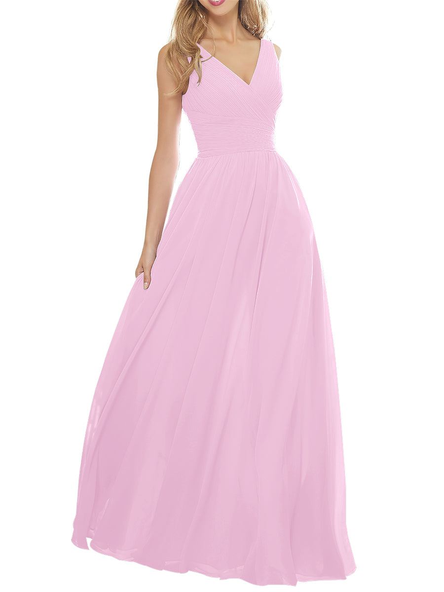 Chiffon Column V-Neck Sleeveless Bridesmaid Dress-MB53636