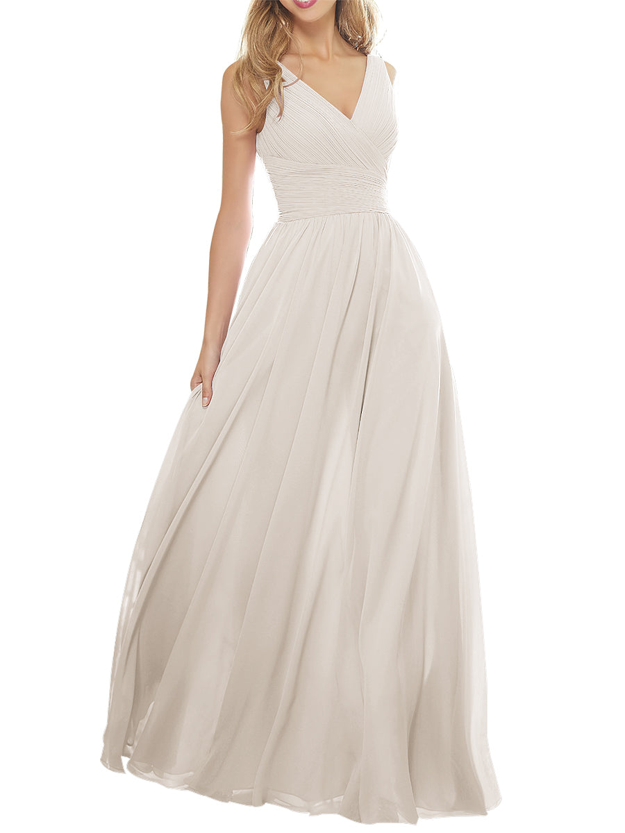 Chiffon Column V-Neck Sleeveless Bridesmaid Dress-MB53636