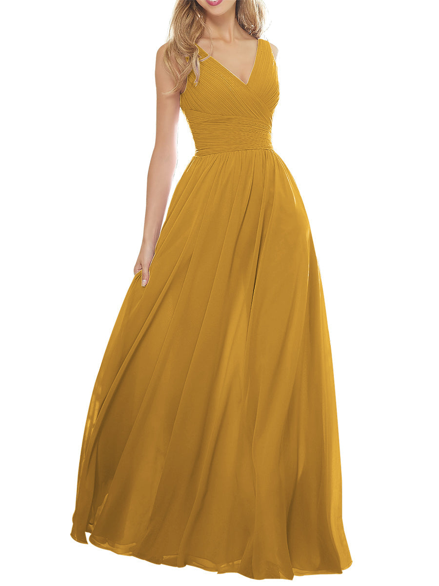 Chiffon Column V-Neck Sleeveless Bridesmaid Dress-MB53636