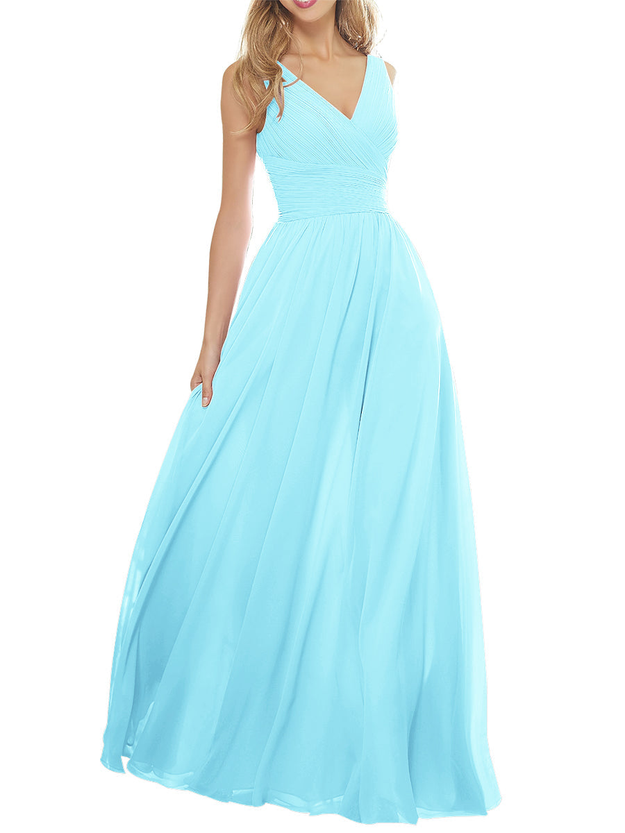 Chiffon Column V-Neck Sleeveless Bridesmaid Dress-MB53636