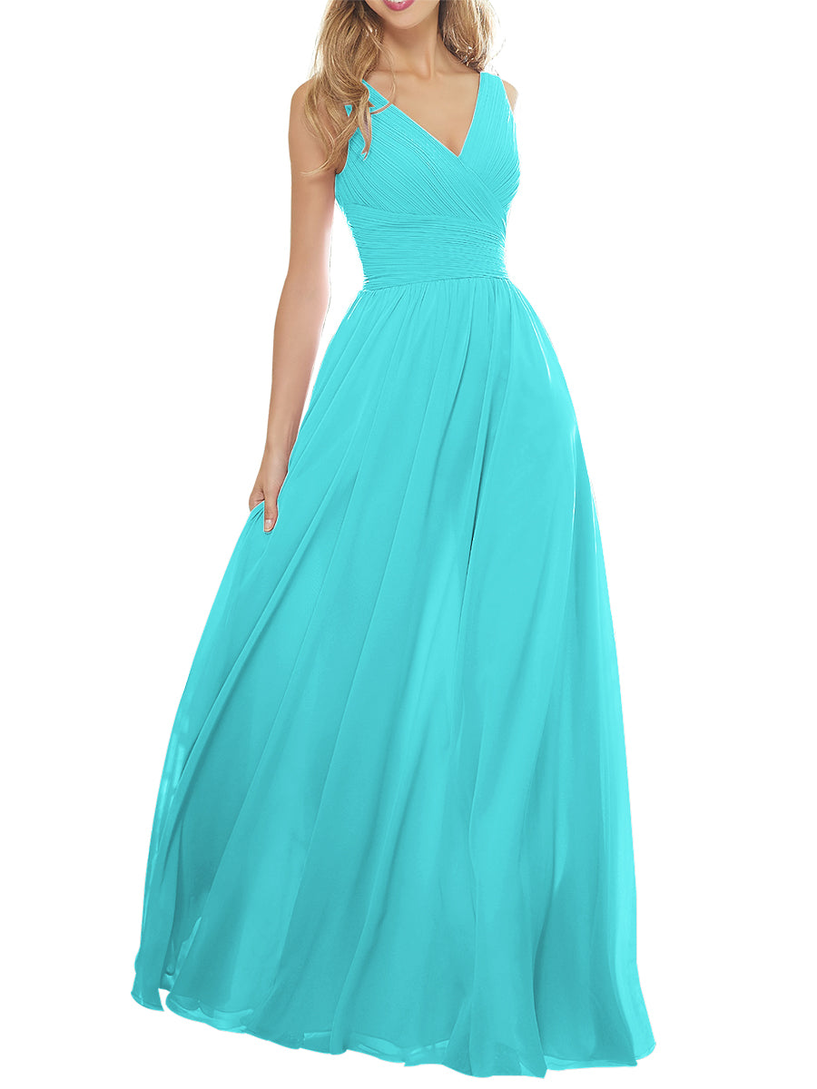 Chiffon Column V-Neck Sleeveless Bridesmaid Dress-MB53636