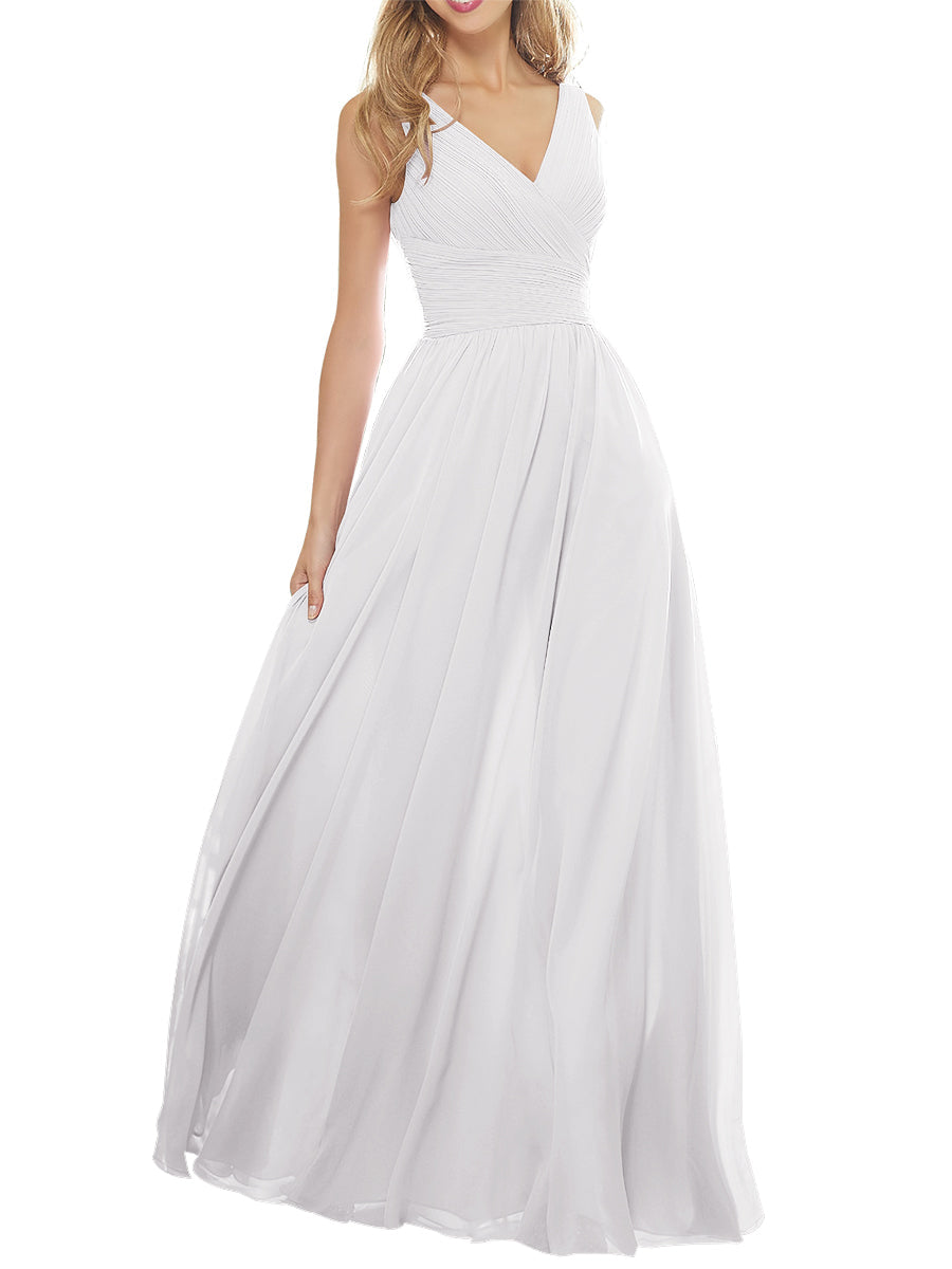 Chiffon Column V-Neck Sleeveless Bridesmaid Dress-MB53636