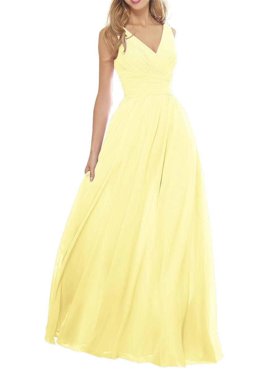 Chiffon Column V-Neck Sleeveless Bridesmaid Dress-MB53636