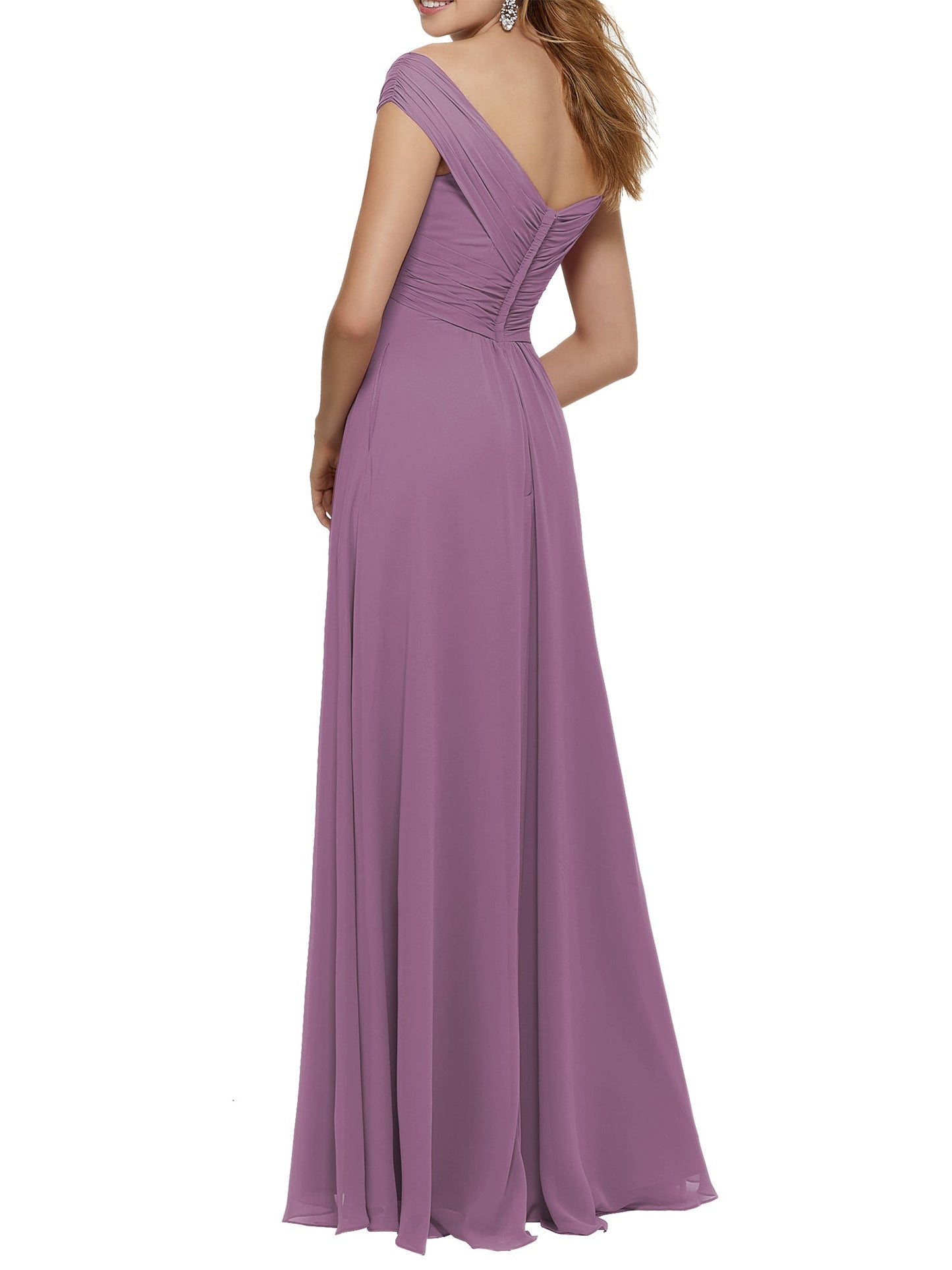 Chiffon Off the Shoulder Cap Sleeves Bridesmaid Dress| Plus Size | 60+ Colors