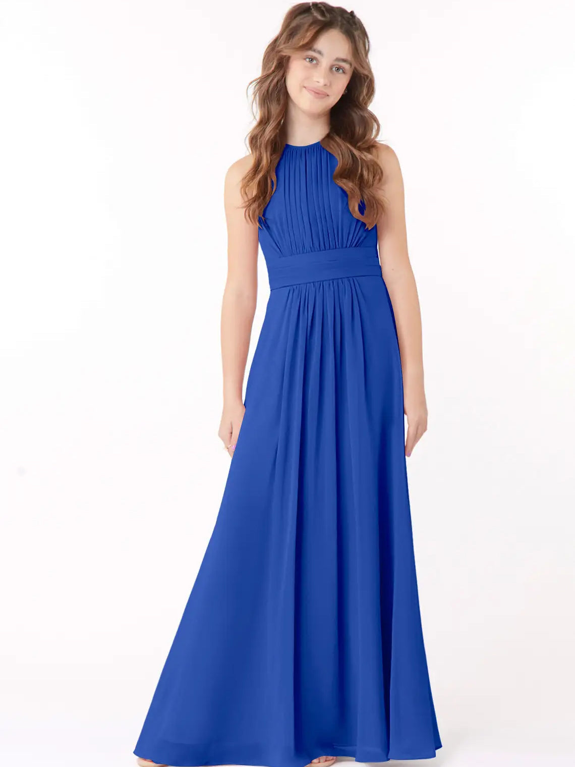 Chiffon A-Line Scoop Neck Sleeveless Junior Dress-MJ00005