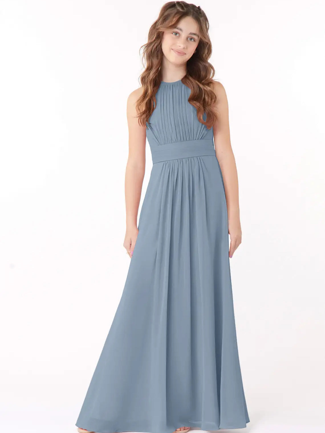 Chiffon A-Line Scoop Neck Sleeveless Junior Dress-MJ00005