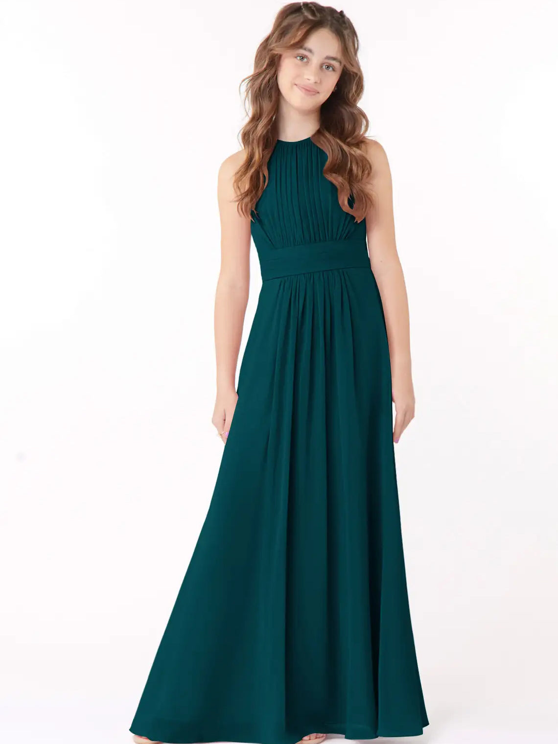 Chiffon A-Line Scoop Neck Sleeveless Junior Dress-MJ00005