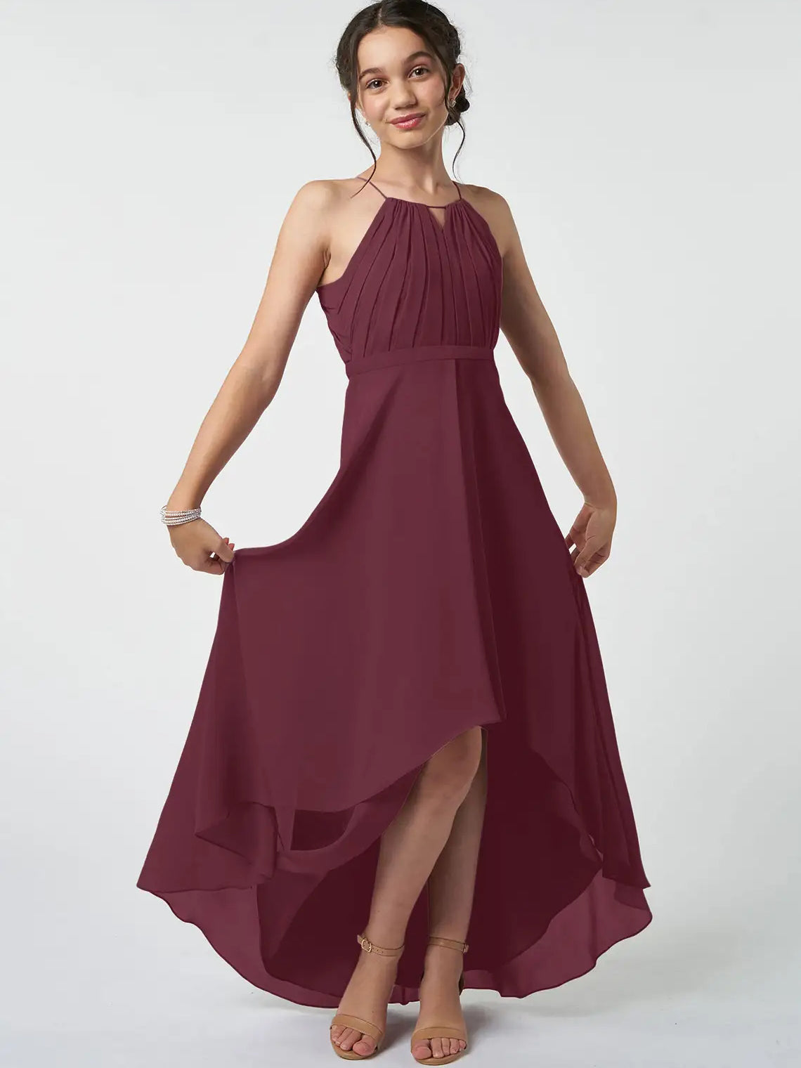 Chiffon A-Line Halter Sleeveless Junior Dress-MJ00008