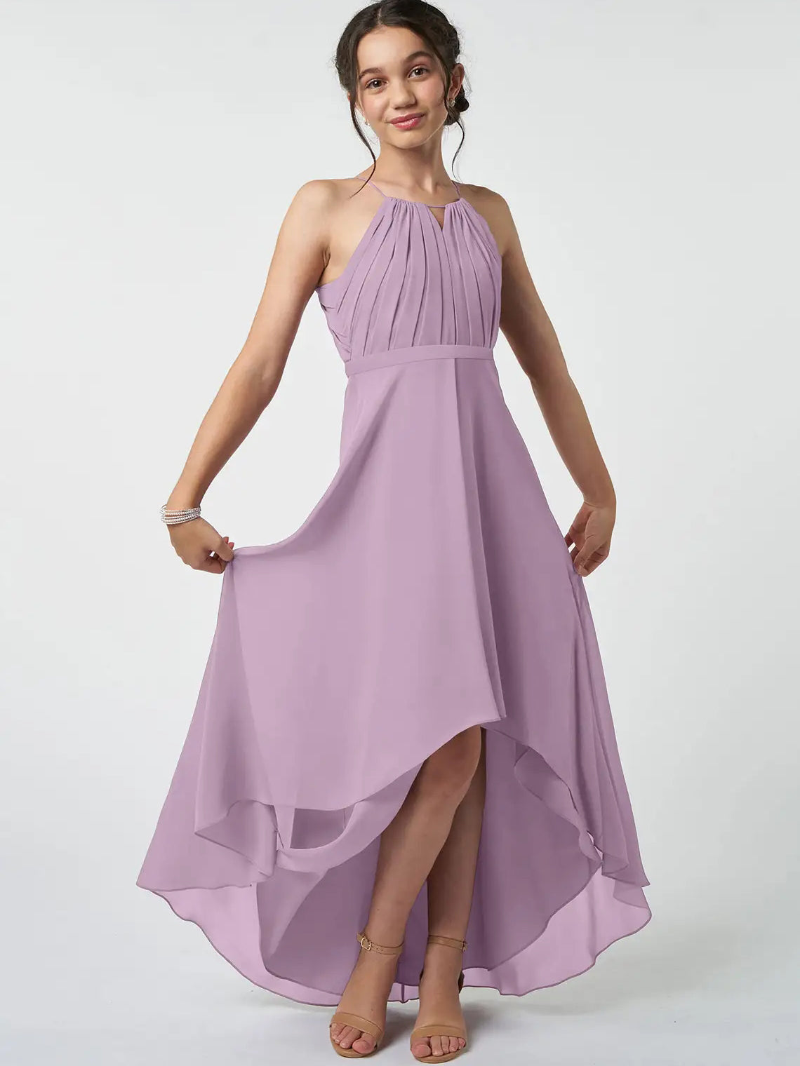 Chiffon A-Line Halter Sleeveless Junior Dress-MJ00008