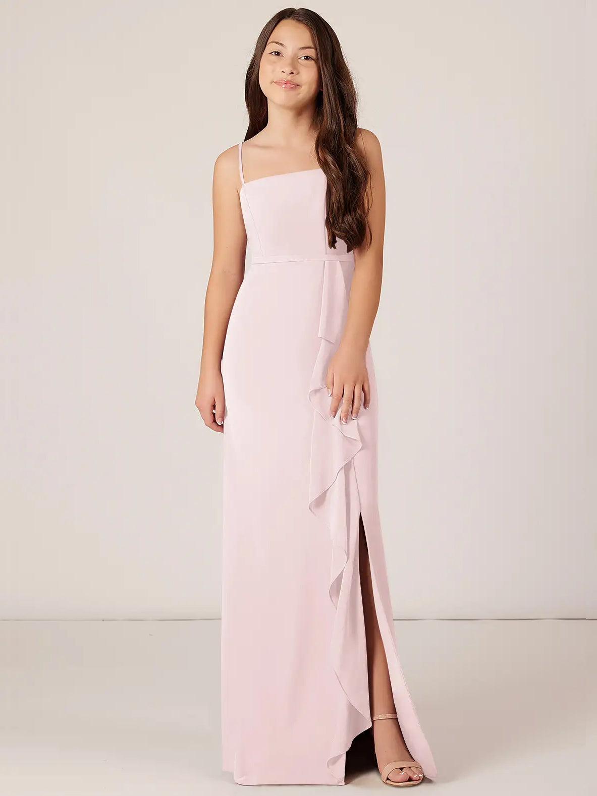 Chiffon A-Line Spaghetti Straps Sleeveless Junior Dress-MJ00012