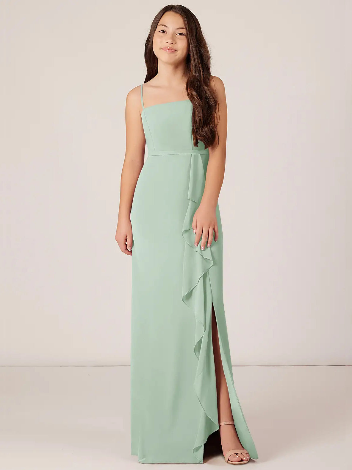 Chiffon A-Line Spaghetti Straps Sleeveless Junior Dress-MJ00012