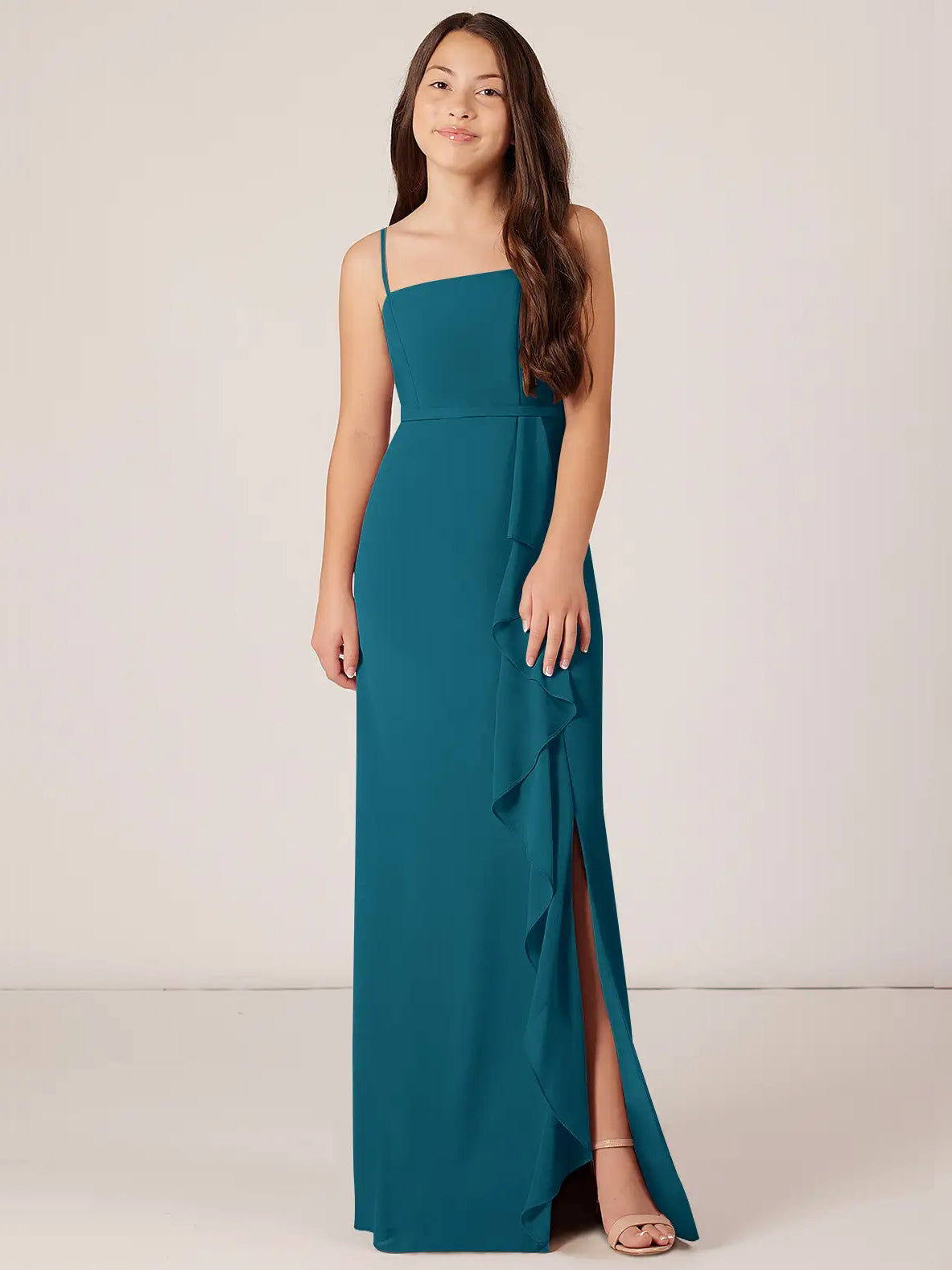 Chiffon A-Line Spaghetti Straps Sleeveless Junior Dress-MJ00012
