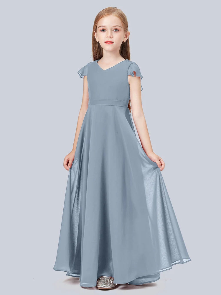 Chiffon A-Line V-Neck Half Sleeves Junior Dress-MJ00015