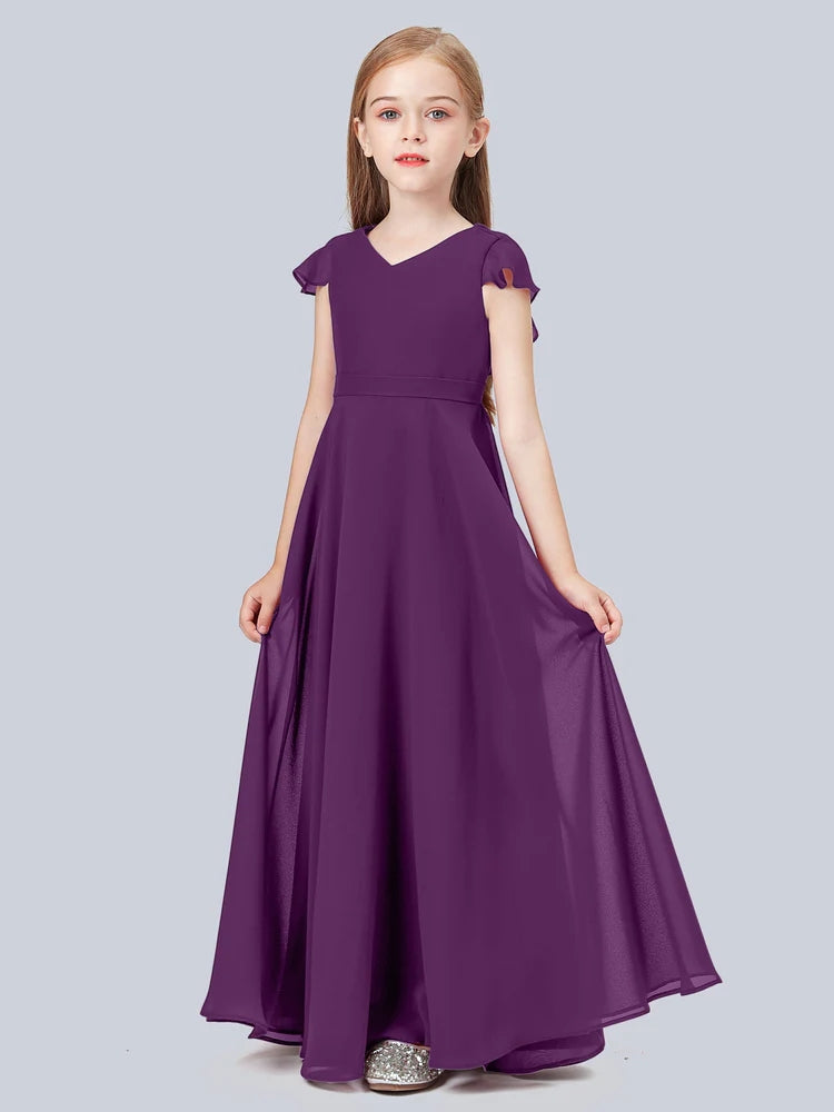 Chiffon A-Line V-Neck Half Sleeves Junior Dress-MJ00015