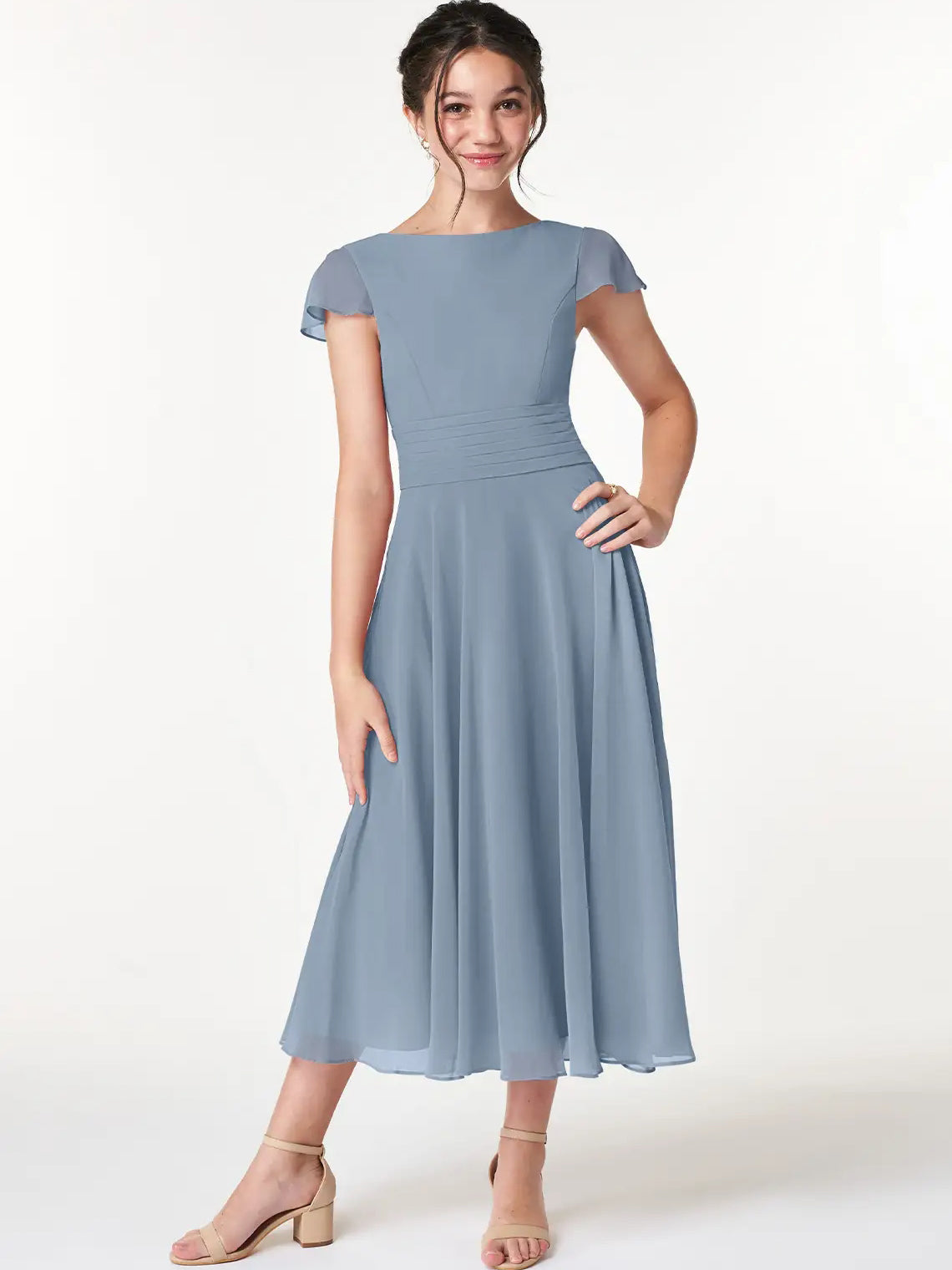 Chiffon A-Line Scoop Neck Half Sleeves Junior Dress-MJ00022