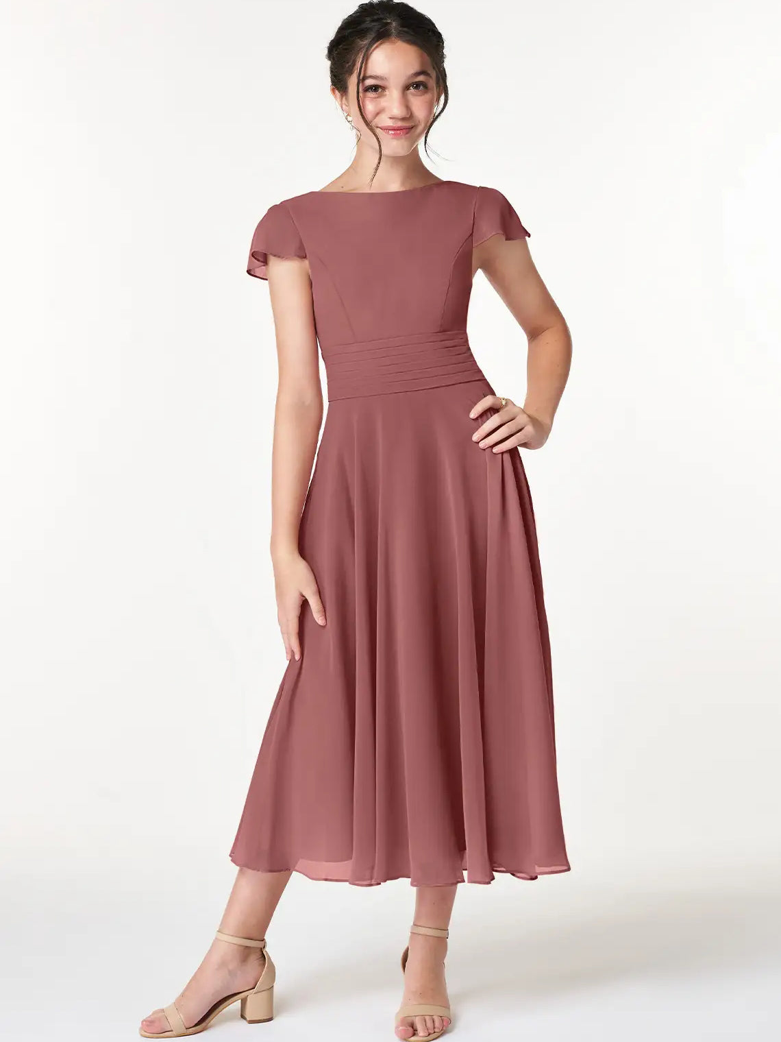 Chiffon A-Line Scoop Neck Half Sleeves Junior Dress-MJ00022
