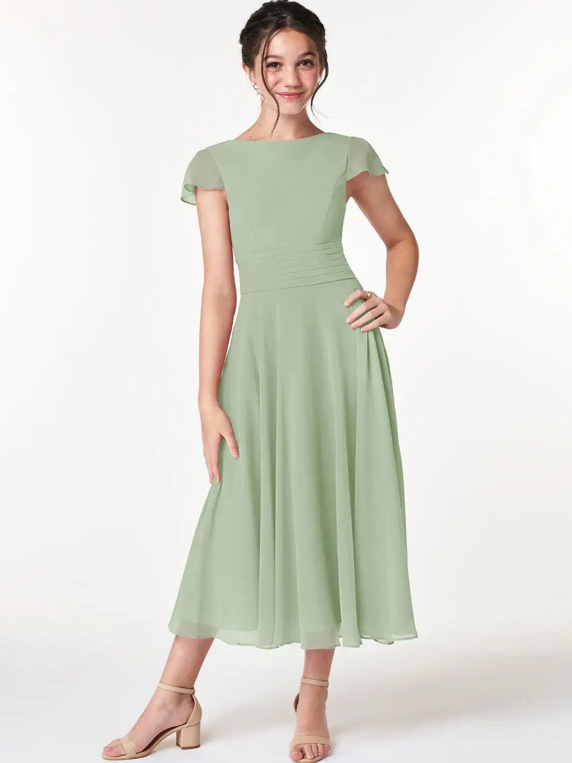 Chiffon A-Line Scoop Neck Half Sleeves Junior Dress-MJ00022