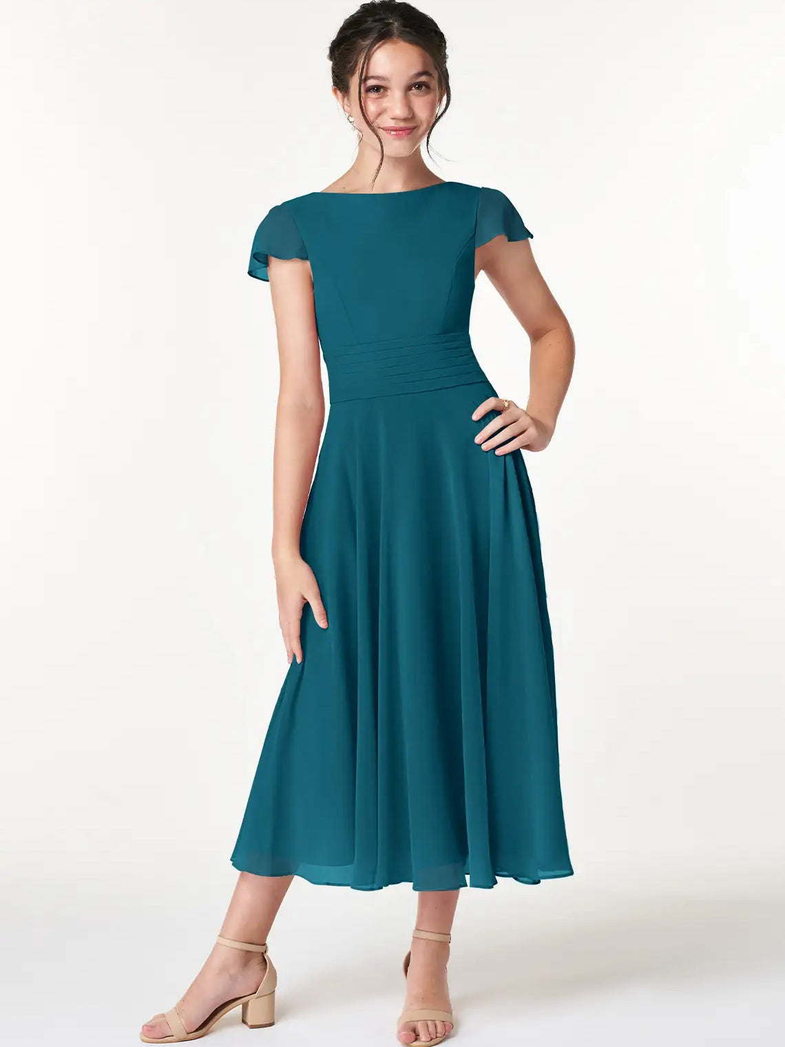 Chiffon A-Line Scoop Neck Half Sleeves Junior Dress-MJ00022