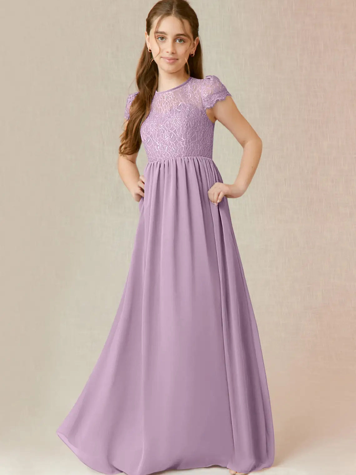 Chiffon A-Line Scoop Neck Half Sleeves Junior Dress-MJ00023