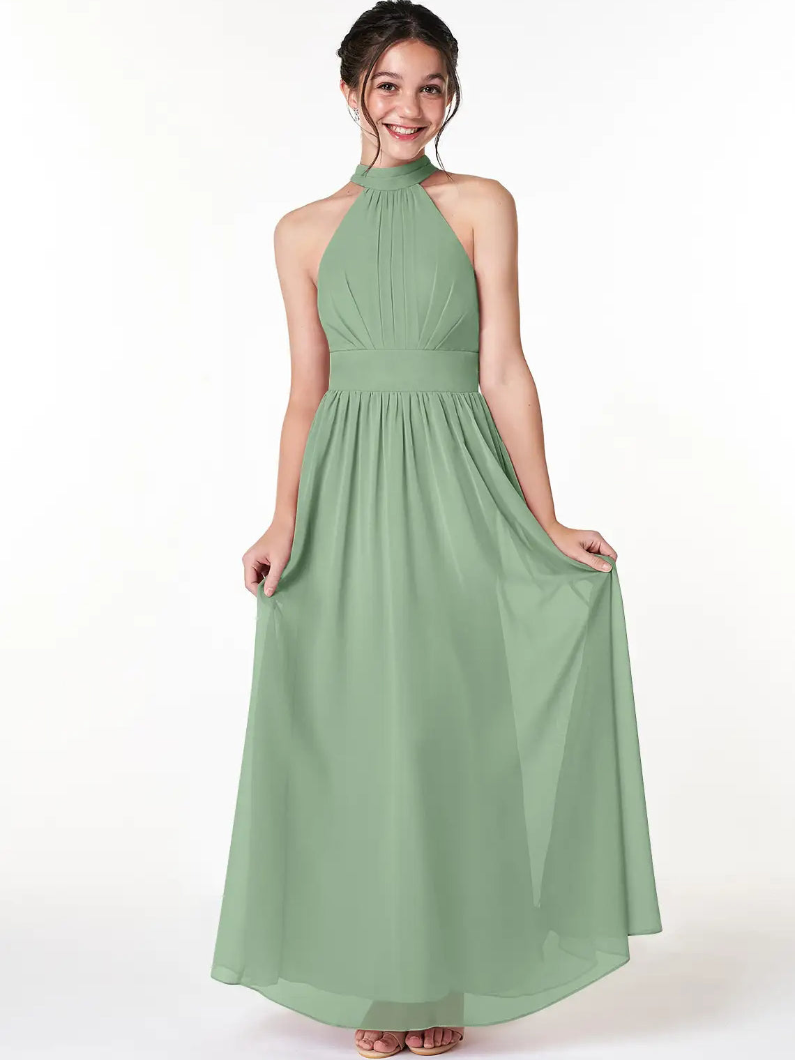 Chiffon A-Line Scoop Neck Sleeveless Junior Dress-MJ00024