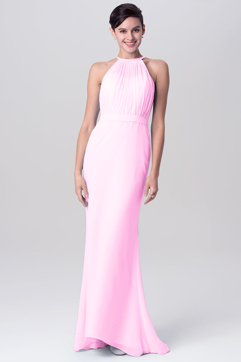 Chiffon Mermaid Halter Sleeveless Bridesmaid Dress-MB0113112