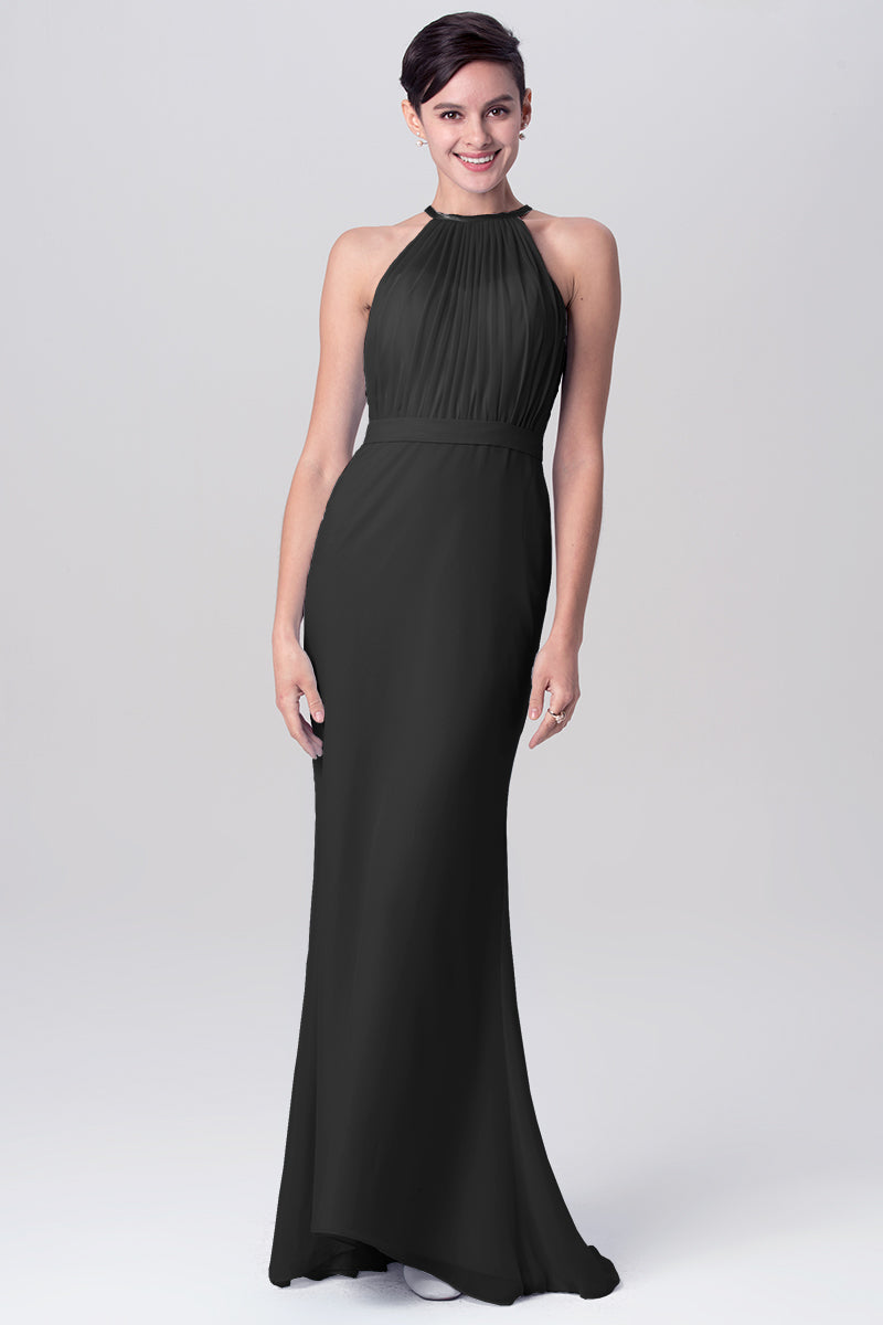 Chiffon Mermaid Halter Sleeveless Bridesmaid Dress-MB0113112