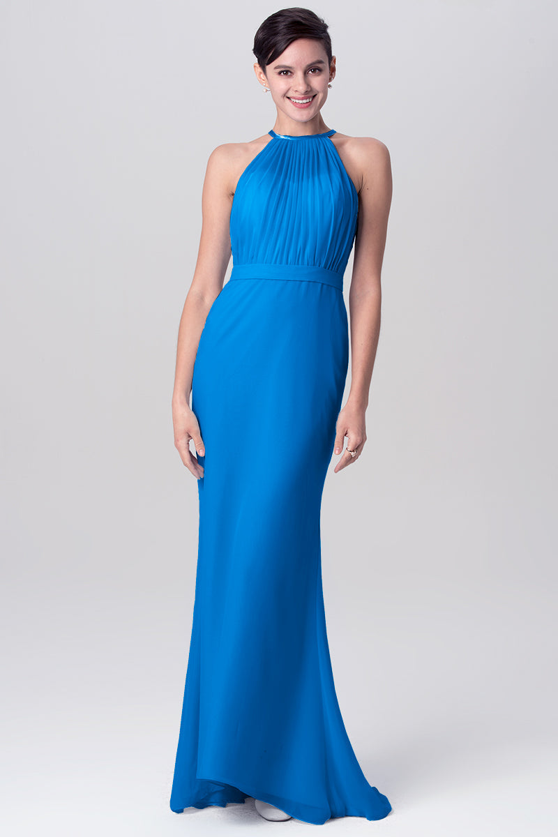 Chiffon Mermaid Halter Sleeveless Bridesmaid Dress-MB0113112