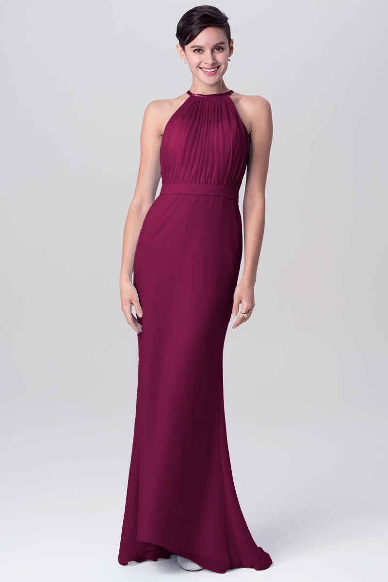 Chiffon Mermaid Halter Sleeveless Bridesmaid Dress-MB0113112