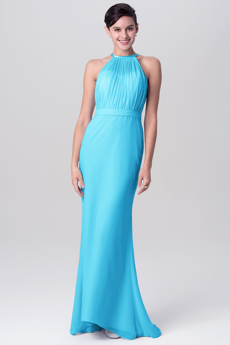 Chiffon Mermaid Halter Sleeveless Bridesmaid Dress-MB0113112